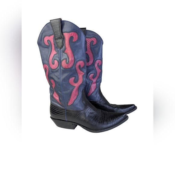 Nine West Shoes - Nine West Y2K Cowboy Boots | Blue Pink Lizard Toe | Size 9M  | Made in Brazil